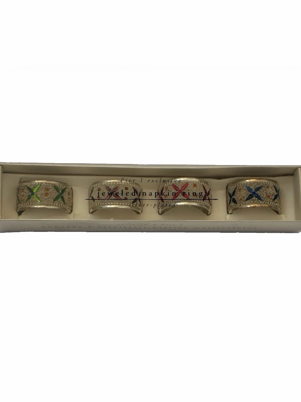 Pier 1 Jeweled Starburst Napkin Rings Silver Plated Set Of 4